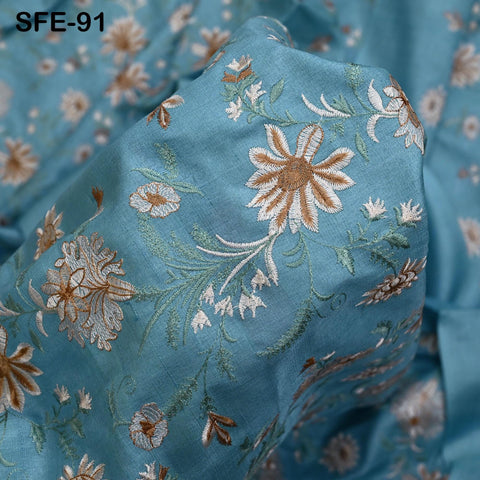 Pure Tussar Silk Embroidered Fabric by the yard Indian Embroidery Raw Silk Wild Natural Handmade Peace Silk Tussah Dress Material Textile