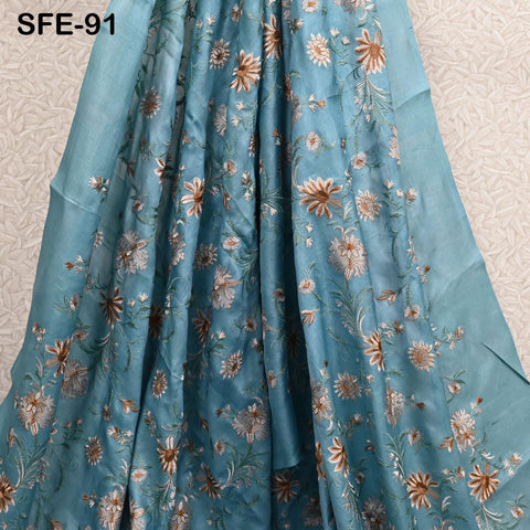 Pure Tussar Silk Embroidered Fabric by the yard Indian Embroidery Raw Silk Wild Natural Handmade Peace Silk Tussah Dress Material Textile