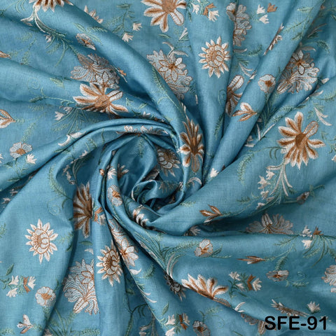 Pure Tussar Silk Embroidered Fabric by the yard Indian Embroidery Raw Silk Wild Natural Handmade Peace Silk Tussah Dress Material Textile