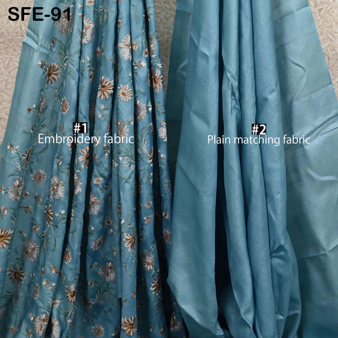 Pure Tussar Silk Embroidered Fabric by the yard Indian Embroidery Raw Silk Wild Natural Handmade Peace Silk Tussah Dress Material Textile