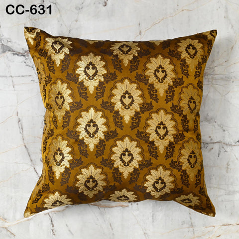 Brown Brocade Cushion Cover 20 Inch | Silk Throw Pillow | Traditional Indian Decorative Pillowcase | Sofa Decor | Festive Housewarming Gift