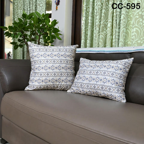 Boho Geometric Embroidered Pillowcase – Blue & Beige Embroidered Throw Pillow | Tribal Bohemian Sofa Decor | Handmade Cover | Turkish kilim