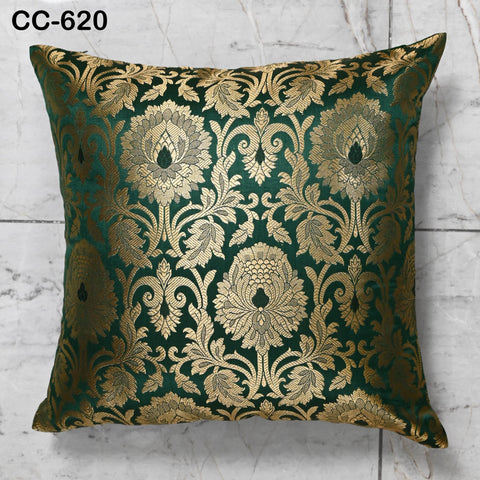 Green and Gold Brocade Cushion Cover | Silk Luxury Pillowcase Square Pillow Sham Cover Decorative Sofa Bed Throw Pillow Designer Fabric