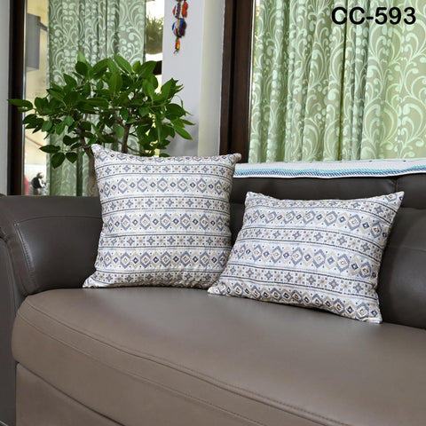 Boho Geometric Cushion Cover – Blue & Beige Embroidered Throw Pillow 16x16 | Tribal Bohemian Sofa Decor | Handmade Cover | Turkish kilim