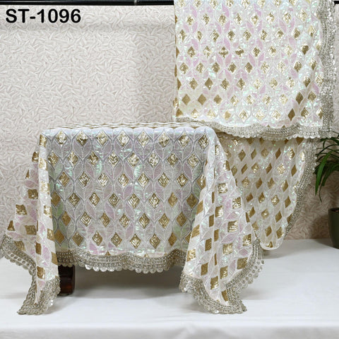 White Georgette Designer Dupatta for women, Bridal Wedding lehenga Chunni/Veil Sequin Scarf Indian Ethnic Dress Stole Ideal Gift Bridesmaid