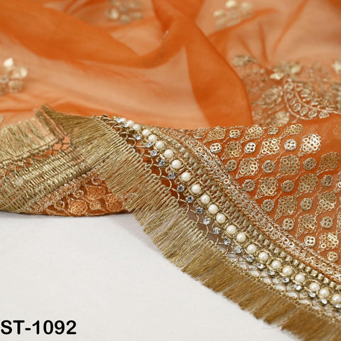 Orange Dupatta Sequin Embroidery Organza Dupatta Light Weight Indian Bridal Wedding Lehenga Women Chunni Veil Scarf Crafting Dress Gift Her