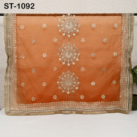 Orange Dupatta Sequin Embroidery Organza Dupatta Light Weight Indian Bridal Wedding Lehenga Women Chunni Veil Scarf Crafting Dress Gift Her