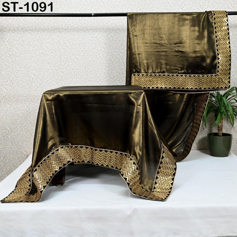 Black Designer Dupatta Satin Georgette Handmade Sequin Bridal Party Heavy Chunni, Women Sequin Scarf, Match with Indian Dresses Festive Gift