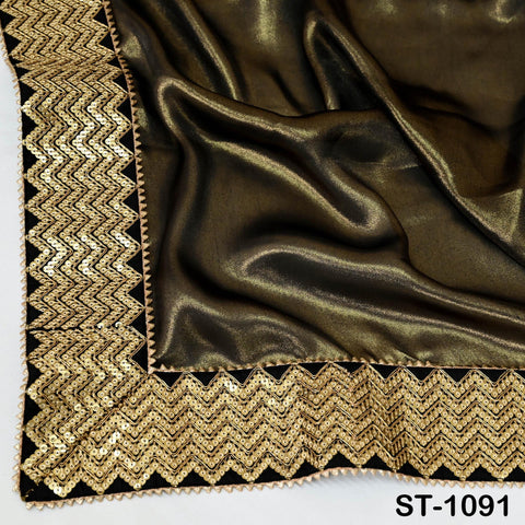 Black Designer Dupatta Satin Georgette Handmade Sequin Bridal Party Heavy Chunni, Women Sequin Scarf, Match with Indian Dresses Festive Gift