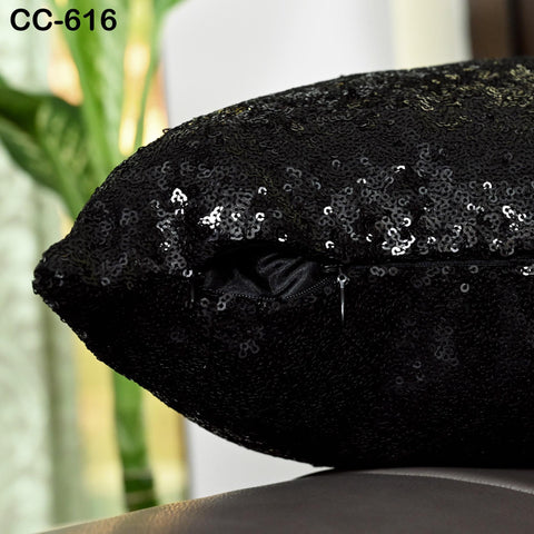 Black Sequin Cushion Cover | Decorative Throw Pillow | Handmade Embroidered Pillowcase | Sofa Bed Accent | Glam Home Decor | Bridal Gift