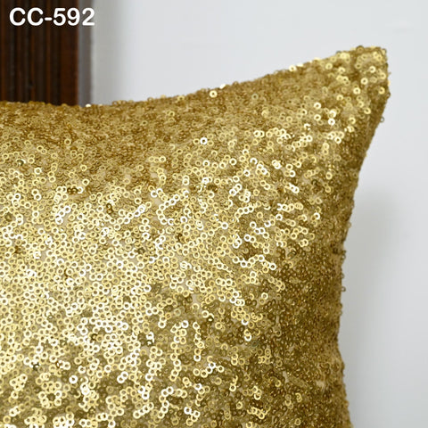 Gold Sequin Cushion Cover | Decorative Throw Pillow | Handmade Embroidered Pillowcase | Sofa Bed Accent | Glam Home Decor | Bridal Gift