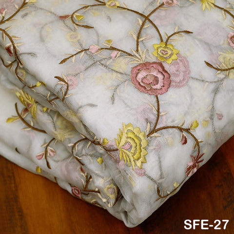 Pure Silk Organza Embroidered Fabric by the yard Indian Embroidery Bridal Sheer Floral Wedding Dress Delicate Designer Dress Material Saree