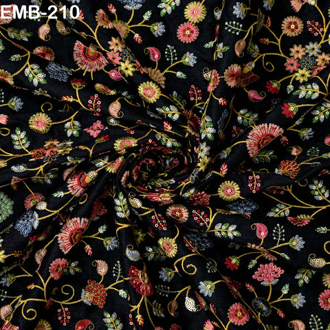 Indian Embroidered Fabric by the yard Sewing DIY Crafting Embroidery Wedding Dresses Fabric Costumes Dolls Bags Cushion Covers Table Runners