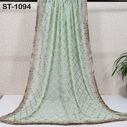 Mint Green Georgette Dupatta for Women, Bridal Wedding lehenga Heavy Chunni Veil Sequin Scarf, Indian Ethnic Dress Costume Bridesmaid's Gift