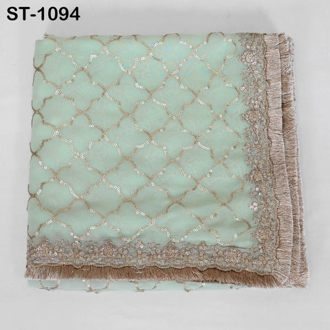 Mint Green Georgette Dupatta for Women, Bridal Wedding lehenga Heavy Chunni Veil Sequin Scarf, Indian Ethnic Dress Costume Bridesmaid's Gift