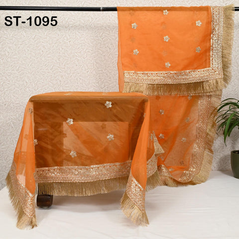 Orange Dupatta Sequin Embroidery Organza Dupatta Light Weight Indian Bridal Wedding Lehenga Women Chunni Veil Scarf Crafting Dress Gift Her