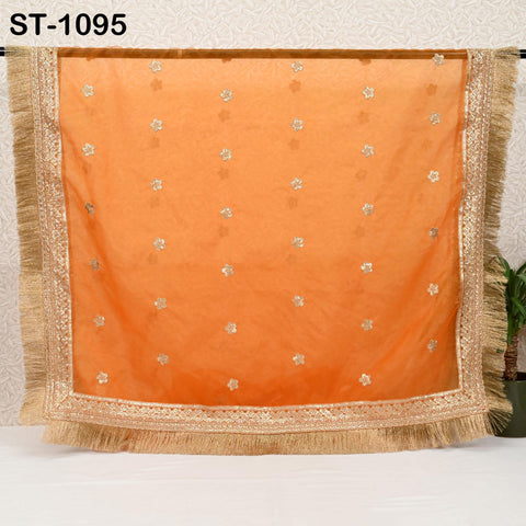 Orange Dupatta Sequin Embroidery Organza Dupatta Light Weight Indian Bridal Wedding Lehenga Women Chunni Veil Scarf Crafting Dress Gift Her