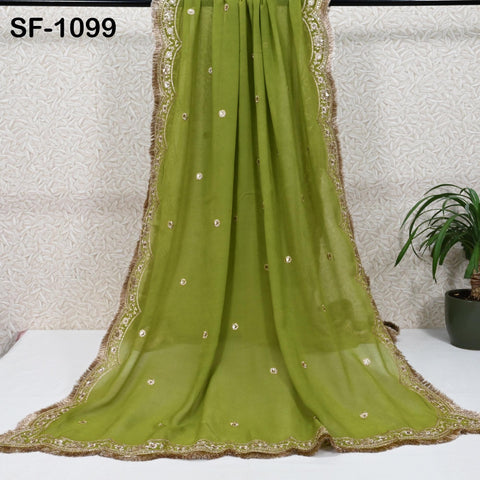 Green Georgette Dupatta for Women, Bridal Wedding lehenga Heavy Chunni Veil Sequin Scarf, Indian Ethnic Dress Costume Bridesmaid's Gift