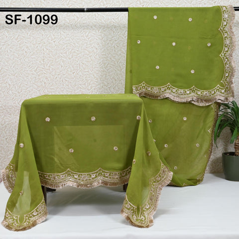 Green Georgette Dupatta for Women, Bridal Wedding lehenga Heavy Chunni Veil Sequin Scarf, Indian Ethnic Dress Costume Bridesmaid's Gift