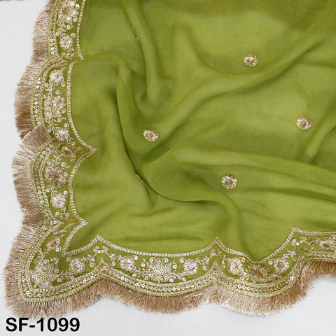 Green Georgette Dupatta for Women, Bridal Wedding lehenga Heavy Chunni Veil Sequin Scarf, Indian Ethnic Dress Costume Bridesmaid's Gift