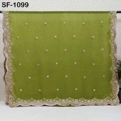 Green Georgette Dupatta for Women, Bridal Wedding lehenga Heavy Chunni Veil Sequin Scarf, Indian Ethnic Dress Costume Bridesmaid's Gift