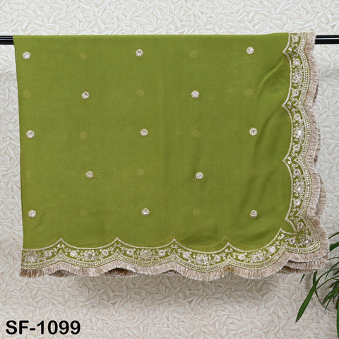 Green Georgette Dupatta for Women, Bridal Wedding lehenga Heavy Chunni Veil Sequin Scarf, Indian Ethnic Dress Costume Bridesmaid's Gift