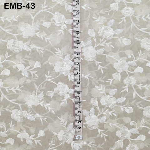 White Net Tulle Embroidery Sari Fabric Floral Embroidered Fabric by the Yard Indian fabric Saree Crafting Sewing wedding dress costumes doll