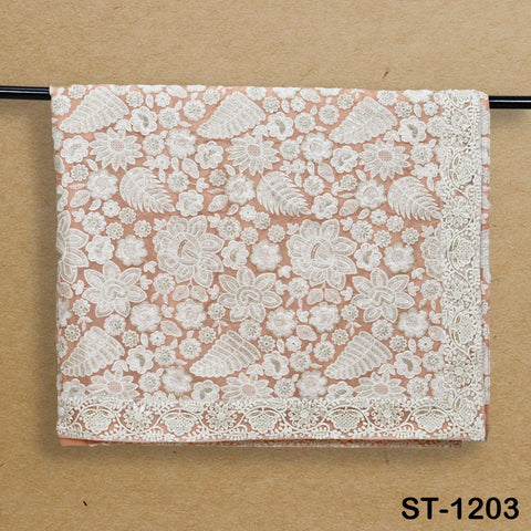 Peach Embroidered Dupatta Women Embroidery Georgette Chunni Bridal Veil Lehenga Wrap Stole Festival Wedding Punjabi Dress Chunri 2.4 Yard