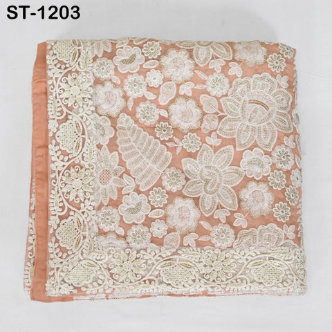 Peach Embroidered Dupatta Women Embroidery Georgette Chunni Bridal Veil Lehenga Wrap Stole Festival Wedding Punjabi Dress Chunri 2.4 Yard