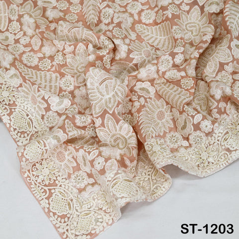 Peach Embroidered Dupatta Women Embroidery Georgette Chunni Bridal Veil Lehenga Wrap Stole Festival Wedding Punjabi Dress Chunri 2.4 Yard