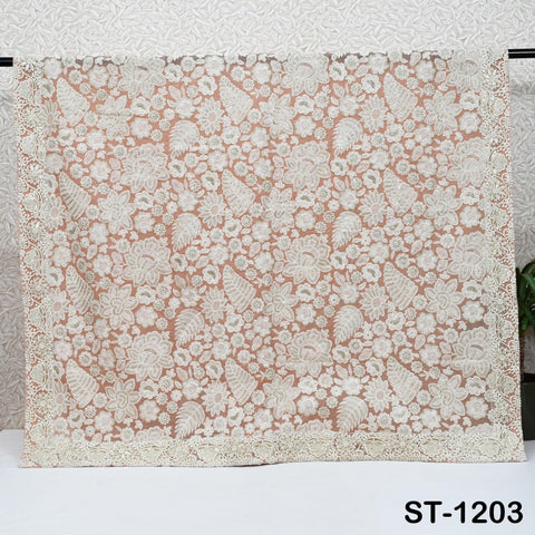 Peach Embroidered Dupatta Women Embroidery Georgette Chunni Bridal Veil Lehenga Wrap Stole Festival Wedding Punjabi Dress Chunri 2.4 Yard