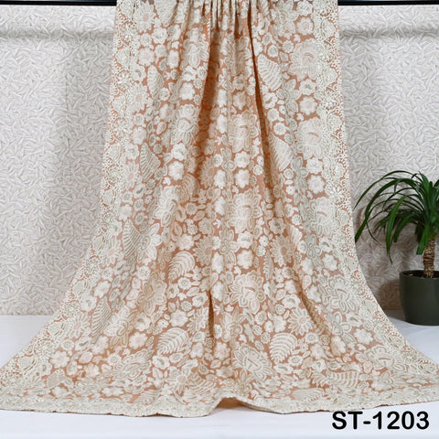 Peach Embroidered Dupatta Women Embroidery Georgette Chunni Bridal Veil Lehenga Wrap Stole Festival Wedding Punjabi Dress Chunri 2.4 Yard