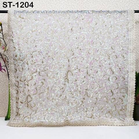 White Georgette Designer Dupatta for women, Bridal Wedding lehenga Chunni/Veil Sequin Scarf Indian Ethnic Dress Stole Ideal Gift Bridesmaid