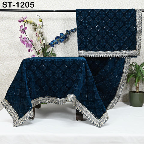 Teal Embroidered Velvet Shawl Designer Dupatta Embroidery on edges Gift Indian Chunni Bridal Veil Lehenga Festival Punjabi Wedding