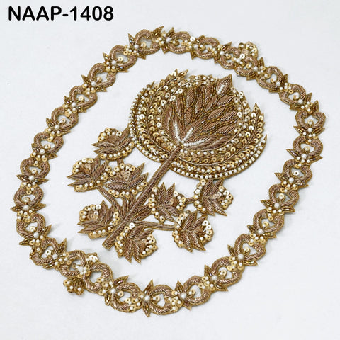 1 set of Decorative Zardozi Wedding Blouse Back Patches Indian Embroidered Shoulder Applique DIY Crafting Embellishment Boutique Supplies