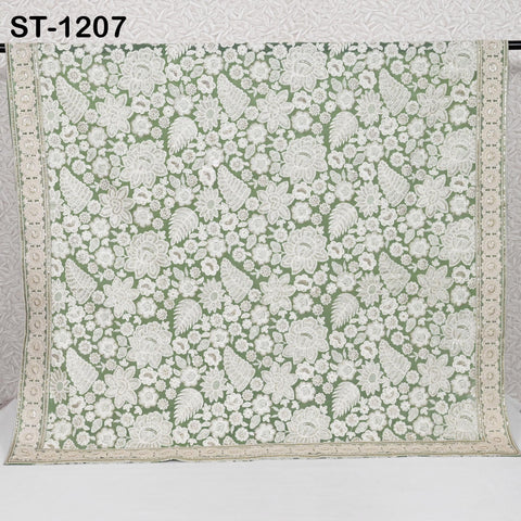 Mint Embroidered Dupatta Women Embroidery Georgette Chunni Bridal Veil Lehenga Wrap Stole Festival Wedding Punjabi Chunri Indian Attire