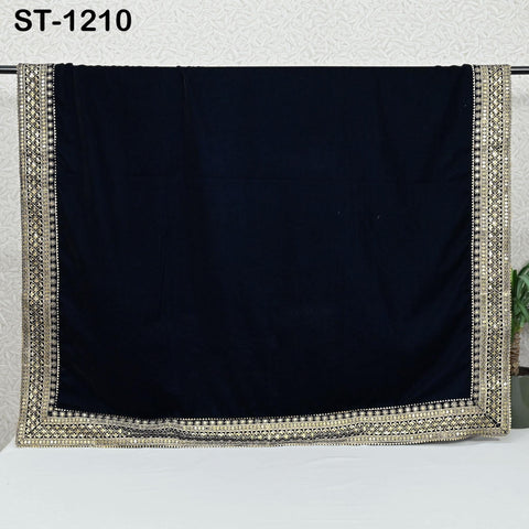 Navy Blue Velvet Shawl Dupatta Embroidery on edges Gift for Women Embroidered Chunni Bridal Veil Lehenga Embroidery Festival Punjabi Wedding