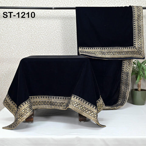 Navy Blue Velvet Shawl Dupatta Embroidery on edges Gift for Women Embroidered Chunni Bridal Veil Lehenga Embroidery Festival Punjabi Wedding