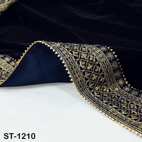 Navy Blue Velvet Shawl Dupatta Embroidery on edges Gift for Women Embroidered Chunni Bridal Veil Lehenga Embroidery Festival Punjabi Wedding