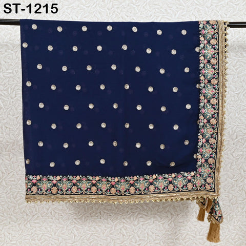 Blue Georgette Designer Dupatta for women, Bridal Wedding lehenga Chunni/Veil Sequin Scarf Indian Ethnic Dress Stole Ideal Gift Bridesmaid