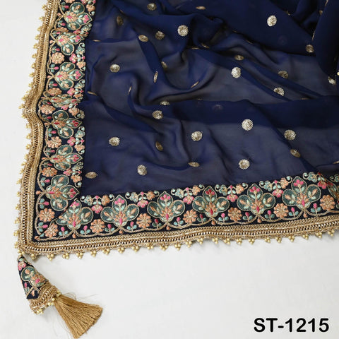 Blue Georgette Designer Dupatta for women, Bridal Wedding lehenga Chunni/Veil Sequin Scarf Indian Ethnic Dress Stole Ideal Gift Bridesmaid