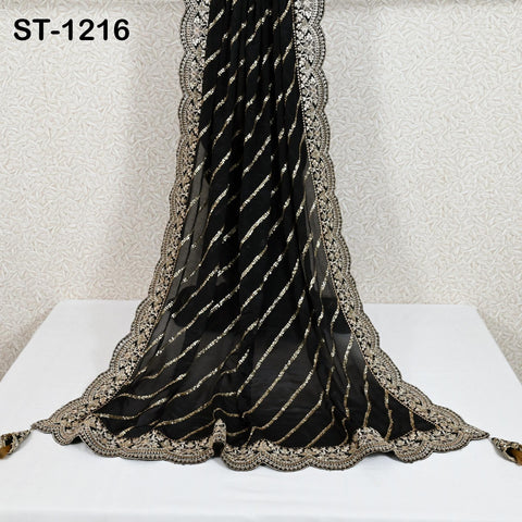 Black Chiffon Designer Silk Dupatta for women, Bridal Wedding lehenga Chunni/Veil Sequin Scarf Indian Ethnic Dress Stole Gift Bridesmaid