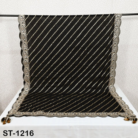 Black Chiffon Designer Silk Dupatta for women, Bridal Wedding lehenga Chunni/Veil Sequin Scarf Indian Ethnic Dress Stole Gift Bridesmaid