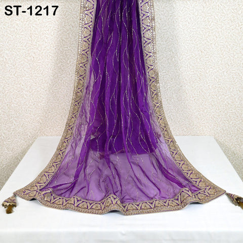 Purple Organza Designer Dupatta for women, Bridal Wedding lehenga Chunni/Veil Beads Sequin Scarf Indian Ethnic Dress Stole Gift Bridesmaid