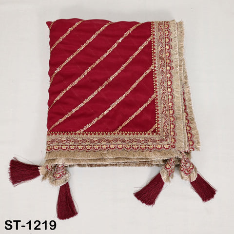 Deep Red Silk Chiffon Designer Dupatta for Women Bridal Wedding lehenga Chunni/Veil Sequin Scarf Indian Ethnic Attire Dress Stole Gift Mom