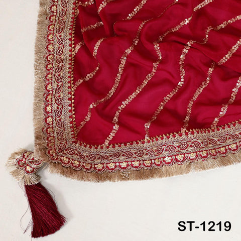 Deep Red Silk Chiffon Designer Dupatta for Women Bridal Wedding lehenga Chunni/Veil Sequin Scarf Indian Ethnic Attire Dress Stole Gift Mom