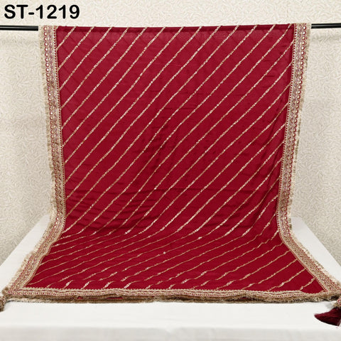 Deep Red Silk Chiffon Designer Dupatta for Women Bridal Wedding lehenga Chunni/Veil Sequin Scarf Indian Ethnic Attire Dress Stole Gift Mom