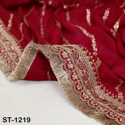 Deep Red Silk Chiffon Designer Dupatta for Women Bridal Wedding lehenga Chunni/Veil Sequin Scarf Indian Ethnic Attire Dress Stole Gift Mom