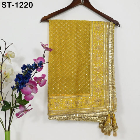 Yellow Organza Designer Dupatta for women, Bridal Wedding lehenga Chunni/Veil Beads Sequin Scarf Indian Ethnic Dress Stole Gift Bridesmaid