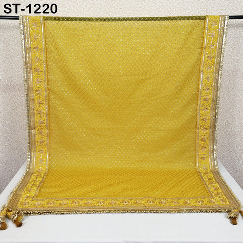 Yellow Organza Designer Dupatta for women, Bridal Wedding lehenga Chunni/Veil Beads Sequin Scarf Indian Ethnic Dress Stole Gift Bridesmaid